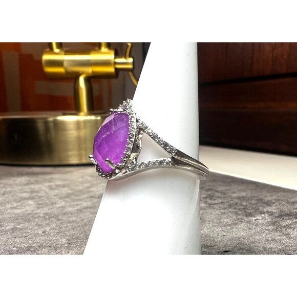 Ring Bomb Party Ring, NWOT, size 7, mauve /pink color stone, silver color band - Picture 3 of 4